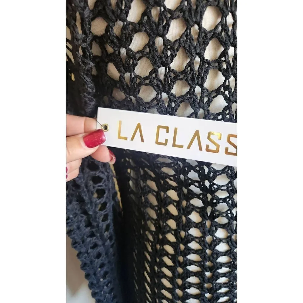LA Class Black Crochet Dress/Beach Coverup, NWT